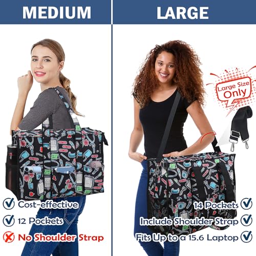 Image of Nurse Bags for Work Nursing Bag Multiple Pockets Waterproof Organizing Zip Top Clinical Bag for Nursing Students Home Health