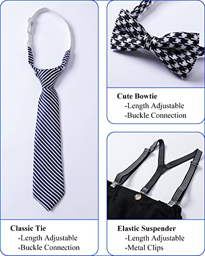 Hosukko Boy Dress Outfit, Long Sleeve Dress Shirt & Pants & Suspender & Tie & Bowtie, Suspenders Outfit For Boys With Bow Tie, Toddler Boys Gentleman Suit Outfits For Formal Occassion (Black,18-24M) #TOP3