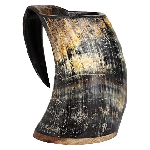 Bhartiya Handicrafts 16 Oz Viking Drinking Horn Mug Game of Thrones Tankard Food Grade Viking Gift for Men Natural Ox Horn Mug Norse Mug for Hot and Cold Drinks- Viking Gift for Men & Women Cover