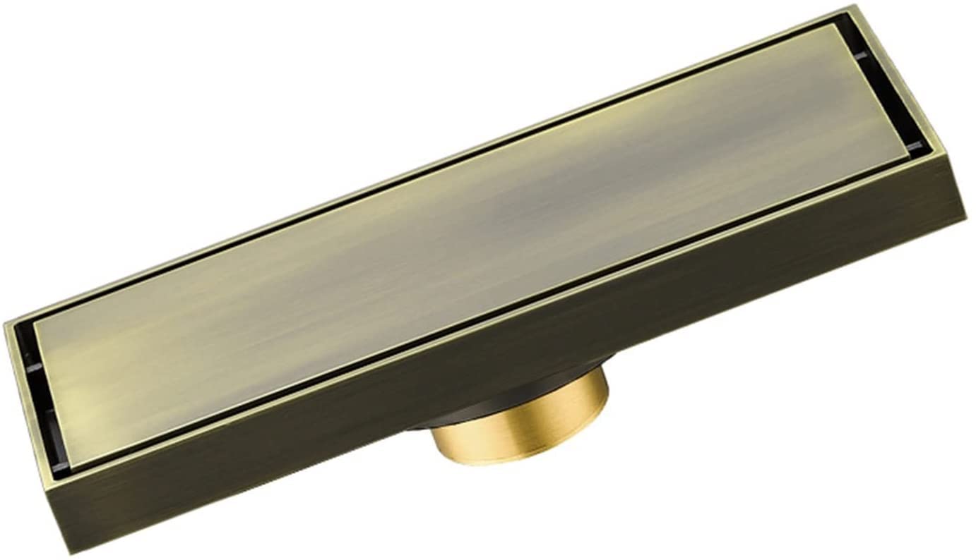 Shower Floor Drain，Linear Drain, Brass Invisible Rectangle(Bronze,30x8cm(11.8x3.1Inch))