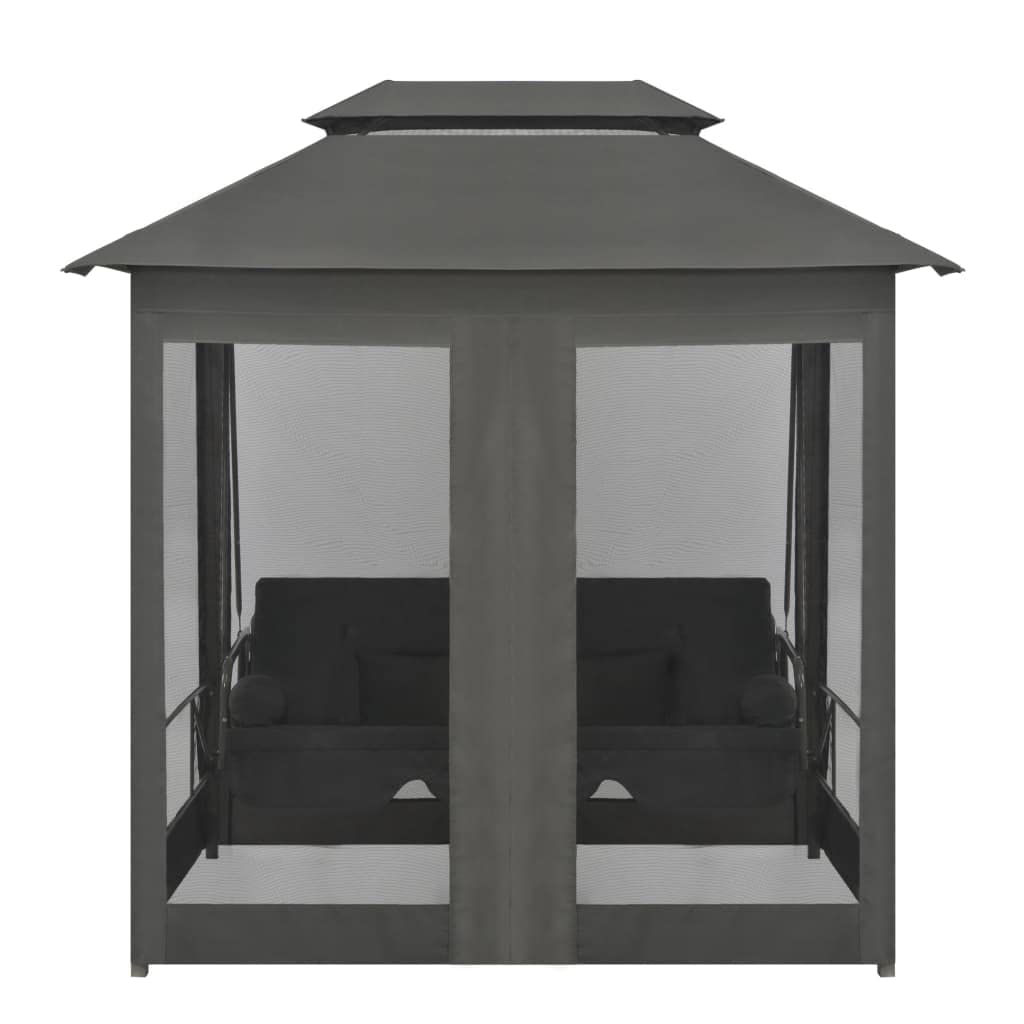 KOIECETA Pavillon Umwandelbare Schaukelbank Gartenschaukel mit Bettfunktion Hollywoodschaukel Hängeschaukel Dach Bettfunktion Gartenmöbel Liege (Anthrazit)