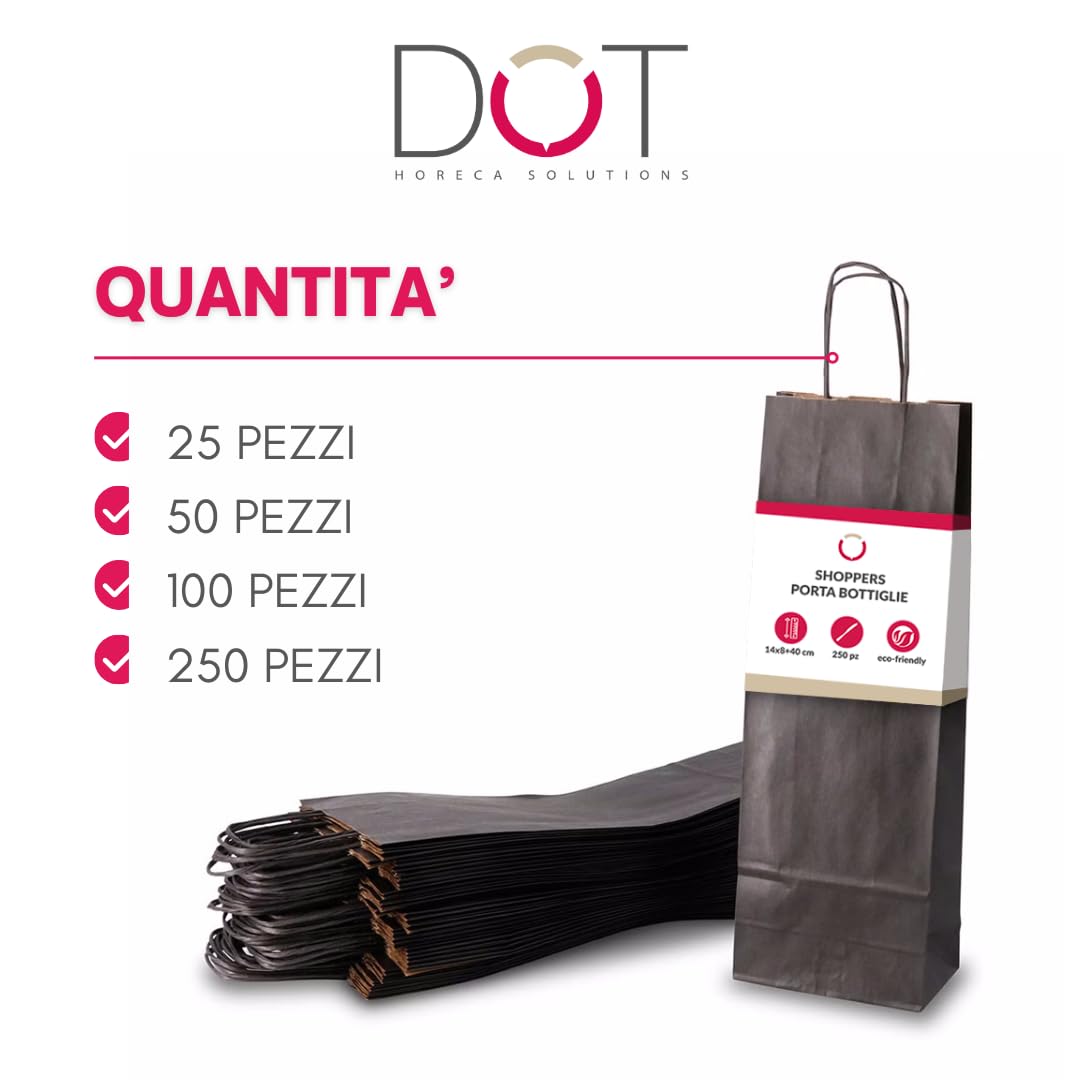 DOT Horeca Solutions Sacchetti Portabottiglia Neri 14x8x40 cm, 50 Pezzi