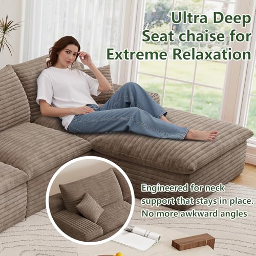 Image of 136 inch Cloud Couch Modular Sectional Sofa for Living Room, U-Shape Boneless Couch with Deep Seat, Modern Corduroy 4-Seater with Ottomans, No Assembly Required, Camel
