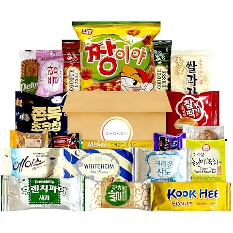 Dagaon Flavorful Mini Korean Snack Box - 20 Count - Variety of Korean Treats Including Chip, Biscuits, Cookies, Pies, Candies. Selection of Korean snacks for everyone to enjoy in any occasion. Cover