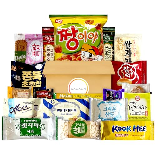 Dagaon Flavorful Mini Korean Snack Box - 20 Count - Variety of Korean Treats Including Chip, Biscuits, Cookies, Pies, Candies. Selection of Korean snacks for everyone to enjoy in any occasion.