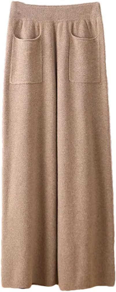 Women Soft Knit Wide Leg Pants 100% Merino Wool Trousers with Side Pockets Winter Lounge Bottoms