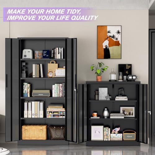 Superday Metal Storage Cabinet, 72" Garage Storage Cabinets with Lock, Black Metal Cabinet with 2 Doors and 4 Adjustable Shelves for Home Office, Classroom, File, Easy Assemble - Image 5