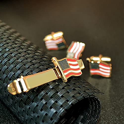 American Tie Clip for Men, Gold American Flag Necktie Bar Clips, Formal Tie Pins Stickpin Gift for USA Governor, Officer, Lawyer, Soldier, Patriot, Cops, Policemen (Waving Clip)4
