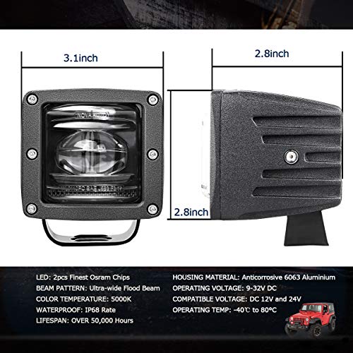 Swatow Industries 2PCS 3 Inch SAE Compliant Fog Lights DOT Approved Driving Lights LED Cubes Square LED Pod Lights for Truck SUV ATV UTV Boat Motorcycle