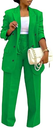 Tcremisa Pants Suits for Women Dressy 2 Piece Business Casual Outfits | Double Breasted Blazer Suit Jackets,Wide Leg Pants Set,Spring Fall Trendy Office Work Professtional Outfits