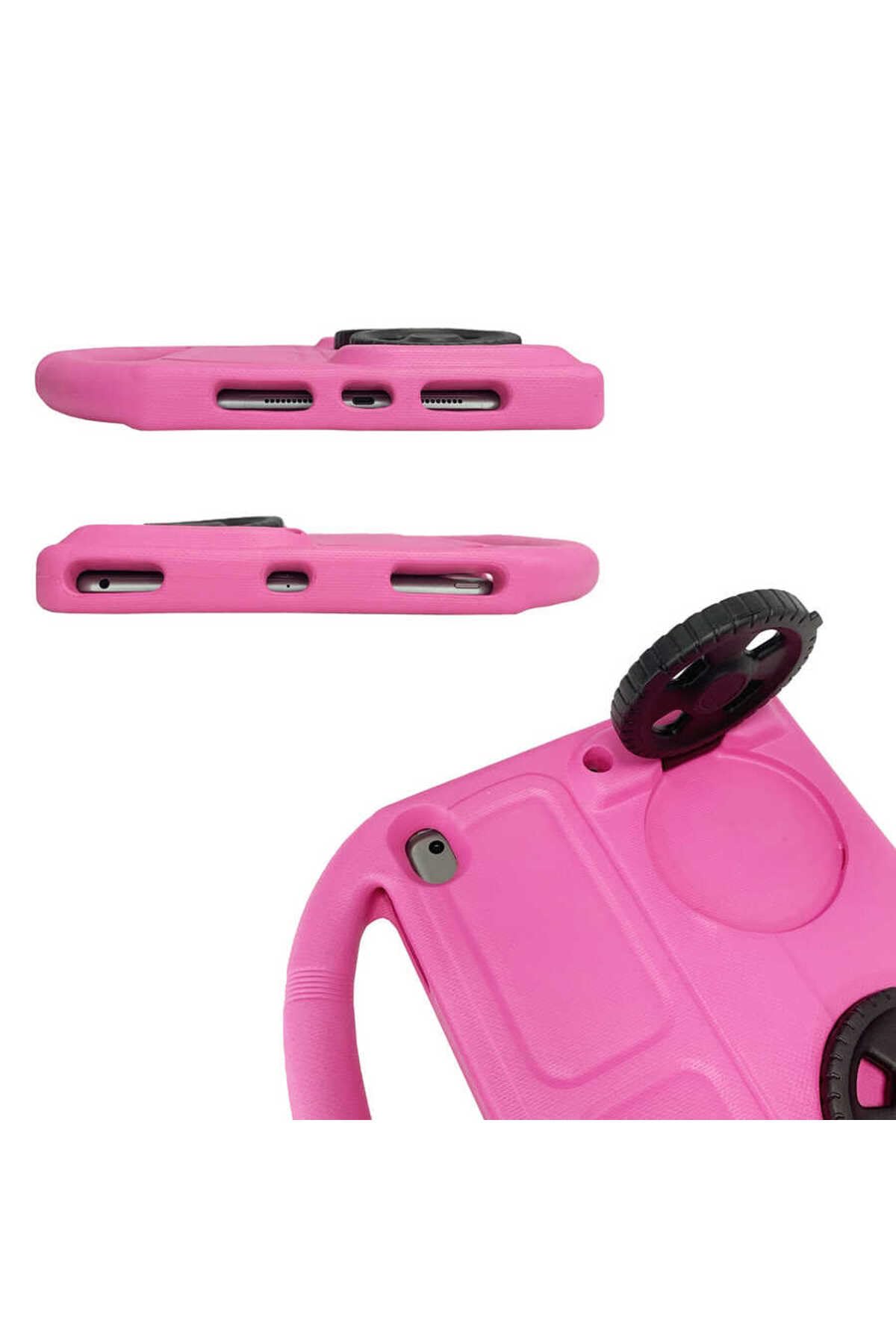 CONSTRAIN - iPad ile Uyumlu 10.2 (8.Nesil) Wheel Car Tekerlek Standlı Tablet Eva Silikon Kılıf - Pembe Koyu