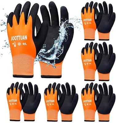 Joottuan 6 Pairs Waterproof Winter Work Gloves for Men Thickened Freezer Gloves Thermal Insulated Work Gloves for Cold Weather (6, Large)