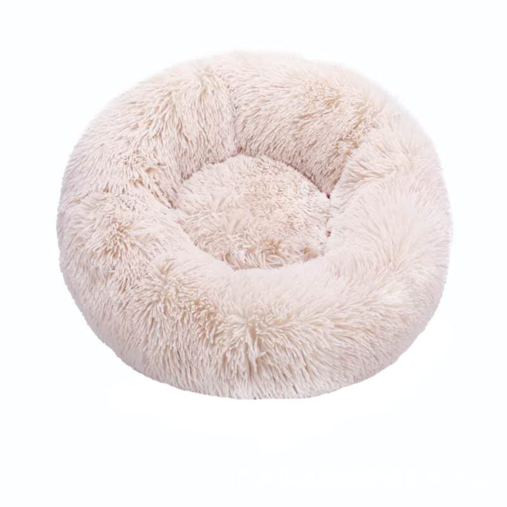 Rundes Plüsch-Hundebett für Hunde, große Hunde-Zubehör, Kissen sind super weich, flauschig und bequem, waschbar, Größe M 60 cm, Reisweiß
