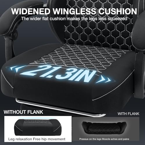 HOFFREE Gaming Chair Computer Chair Fabric with Bluetooth Speakers Massage Game Chair with Footrest Ergonomic High Back Gamer Chair with Lumbar Support Reclining Gaming Chairs for Adults Black Fabric HOGC-FAB502 の商品画像 8