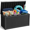 Vixzen 320 Gallon Deck Box Outdoor Waterproof, Extra Large Outdoor Storage Box with Lockable Lid, Patio Cushion Storage for Garden Tools and Pool Supplies, Weatherproof UV Resistant, Black
