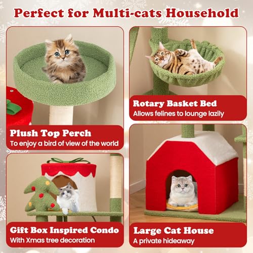 Árbol para gatos Tangkula navideño 61 pulg con postes rascadores miniatura 5