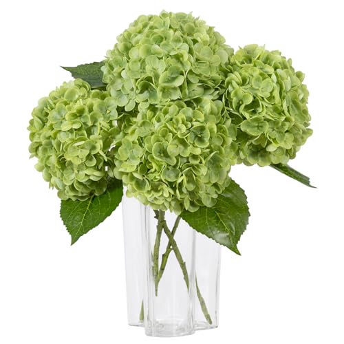 DuHouse Green Artificial Hydrangea Flowers 3Pcs Real Touch Wedding Stems