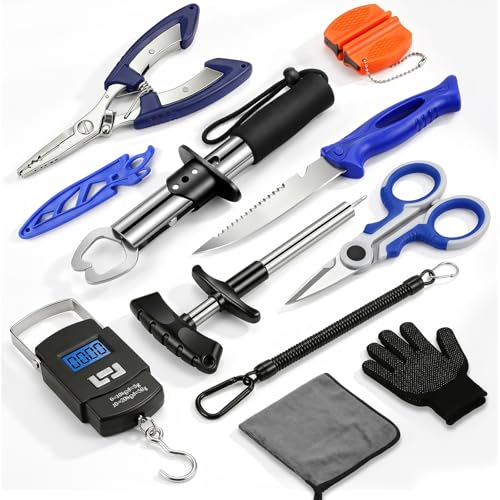 Image of Fishing Tool Kit - Fishing Pliers, Hook Remover, Fish Gripper,Fish Scale, Fish Knife, Saltwater Fishing Gear with Sharpeners, Best Gifts for Men