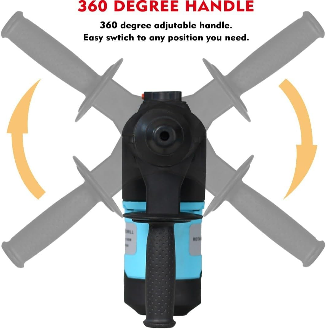1100W SDS Plus Rotary Hammer Drill, 3-in-1 Function Electric Hammer with 1-1/2" Drilling Capacity, 7 Joules Impact Energy, Anti-Vibration System, Blue Case & Accessories Kit