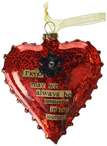 DEMDACO Friend Heart Floral Red 5 x 4 Inch Blown Glass Hanging Holiday