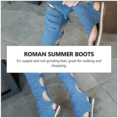 Holibanna Womens Flats Summer High Knee Boot Hollowed Out Flip Toe Beach Sandals For Women Roman Outdoor Cool Gladiator Sandals Blue Size 7. 5Us 5Uk 38. 5Eu Sandalias Para Mujer #TOP6