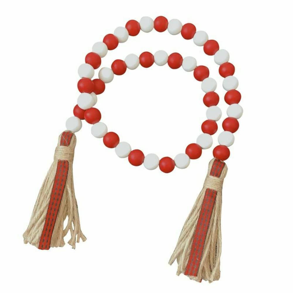 Creative Wooden Bead Garlands with Tassel Colorful Home Decoration Pendant (Dark Red)