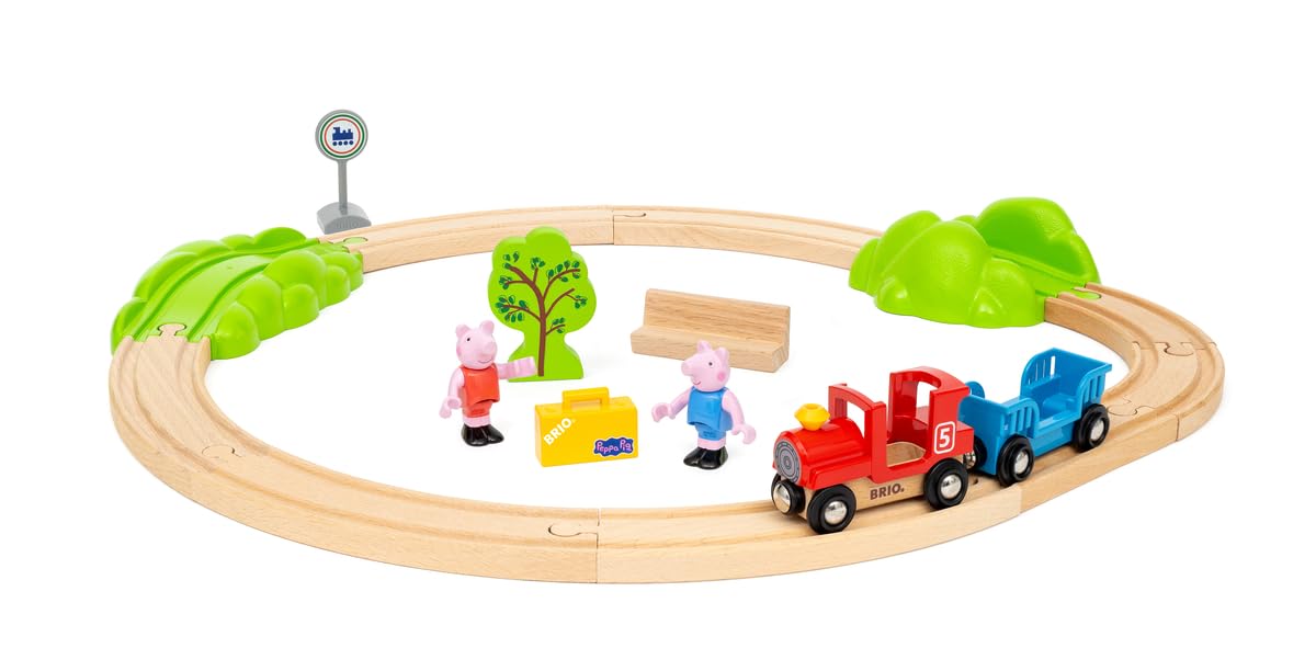 BRIO World - 36123 - Circuit Peppa Pig - Coffret Complet de 18 pièces avec Figurines Peppa Pig et George - Circuit de Train en Bois - Jouet Mixte à partir de 3 Ans