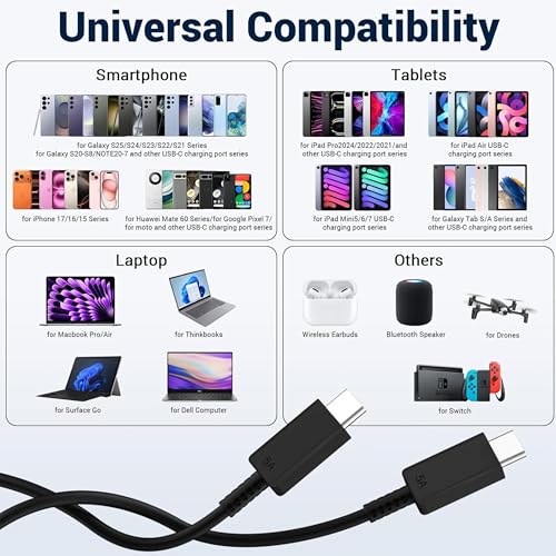Image of 25W USB Type-C to C Fast Charging Cable | Ultra-Fast Data Sync & Power Delivery | Compatible with Samsung Galaxy, Android Smartphones, Laptops & Tablets | Durable Braided Wire