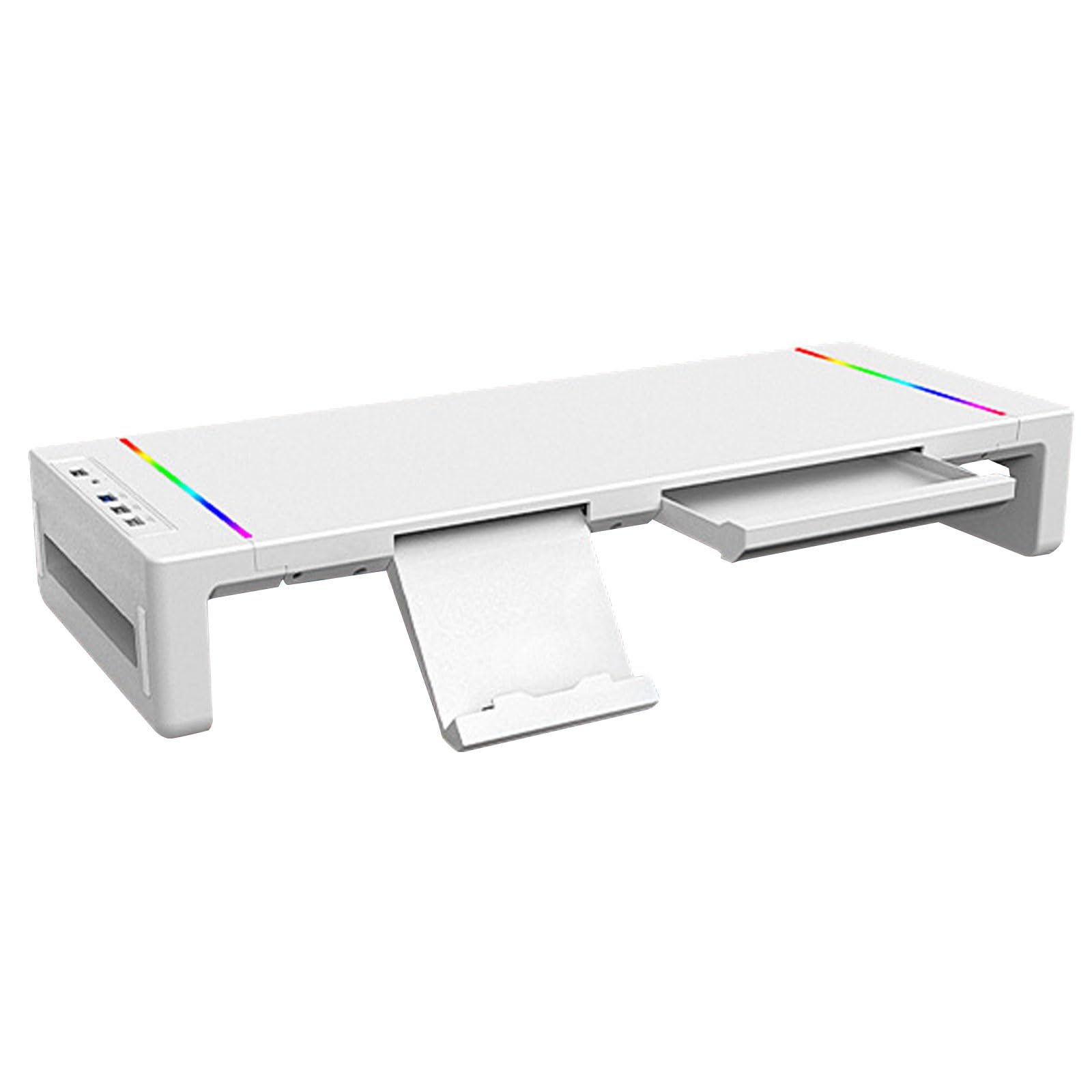 Piceioep Organized Desk Solution Monitor Stand Including Hiddens Storage Drawer Phone Slot Multiple USB Interfaces for Efficiency RGBs Monitor Stand