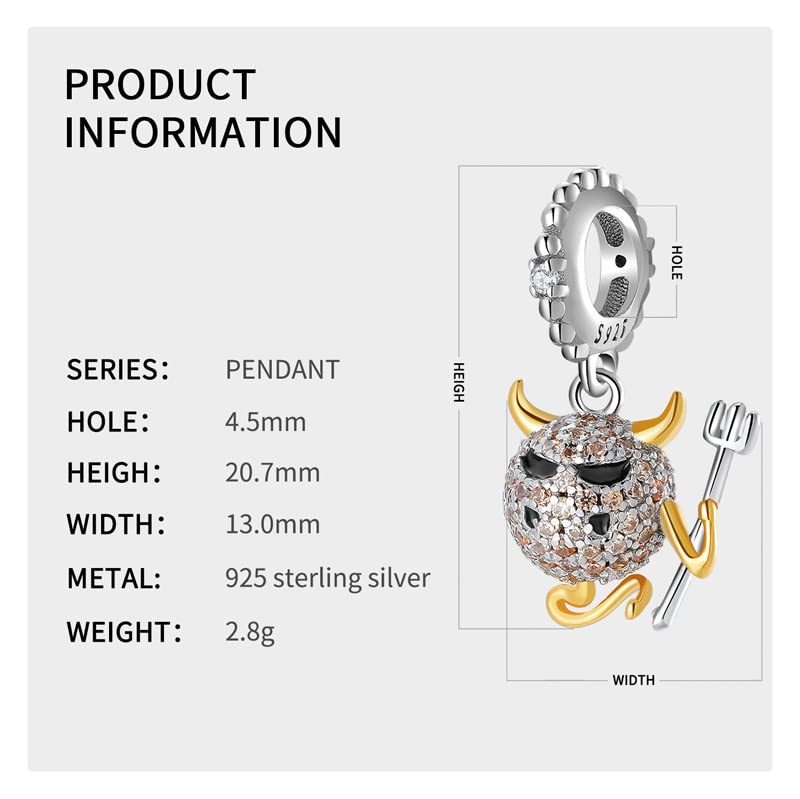 Image of Little Devil Charm Devil Charm Halloween Series Charm 925 Sterling Silver Beads Fit for DIY Charm Bracelet & Necklace