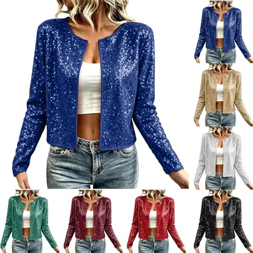 Evening Cardigan for Cocktail Dress Sparkly Sequin Jacket Blue Small - image 1