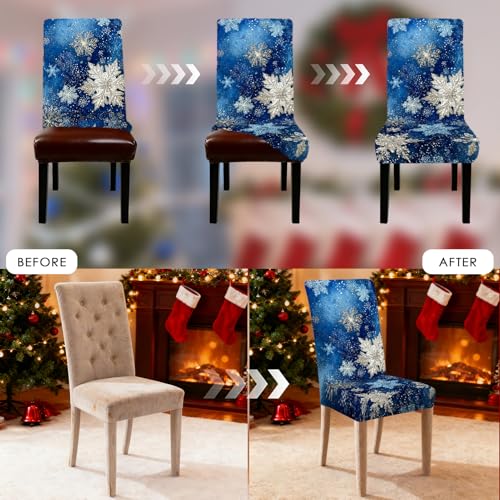 Image of Nuxovilar 4PCS Blue Metallic Snowflake Stretch Chair Covers 23.6x70in