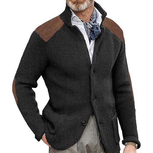 Mens Button Down Cardigan Sweaters Shawl Collar Warm Winter Chunky Cardigans Slim Fit Knitted Sweater with Pockets