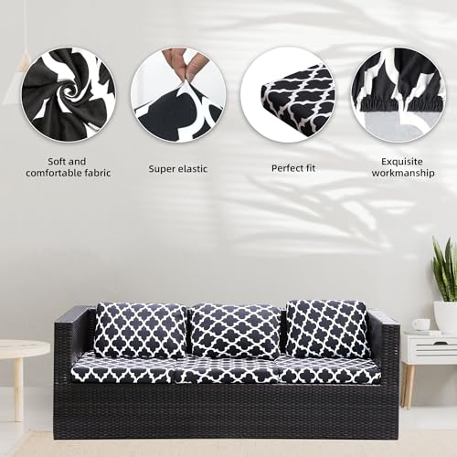 Image of BIETYONE 8Pcs Stretch Patio Cushion Covers,Outdoor Couch Covers Replacement,Outdoor Couch & Sofa Slipcovers,for Patio Furniture Cushion Covers,Washable Reusable urniture Protector(Lingge Grey,8PCS)
