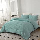Boho Queen Comforter Green Bedding Set Tufted Farmhouse Comforter Set Embroidery Shabby Chic Bedding