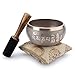 Ajuny Tibetan Singing Bowl Set - Handcrafted Meditation Brass Sound Bowl with Stick and Cushion for Yoga, Chakra Healing, Mindfulness and Stress Relief Spiritual Gifts - Beige