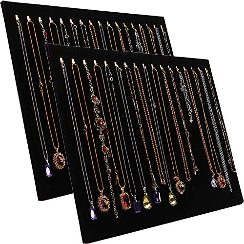 Jashem 17 Hooks Necklace Display Jewelry Tray Organizer Pad Showcase Display Case 14.7