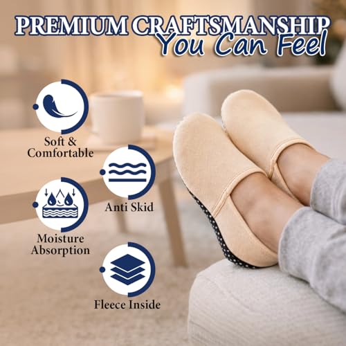Image of Footmate Ankle Length Slipper Socks For Womens 2 Pair Pack - Cotton Blend Slipper Shoes For Outdoor, Indoor, Home & Office | Anti Skid Socks Slipper Daily Use Booties