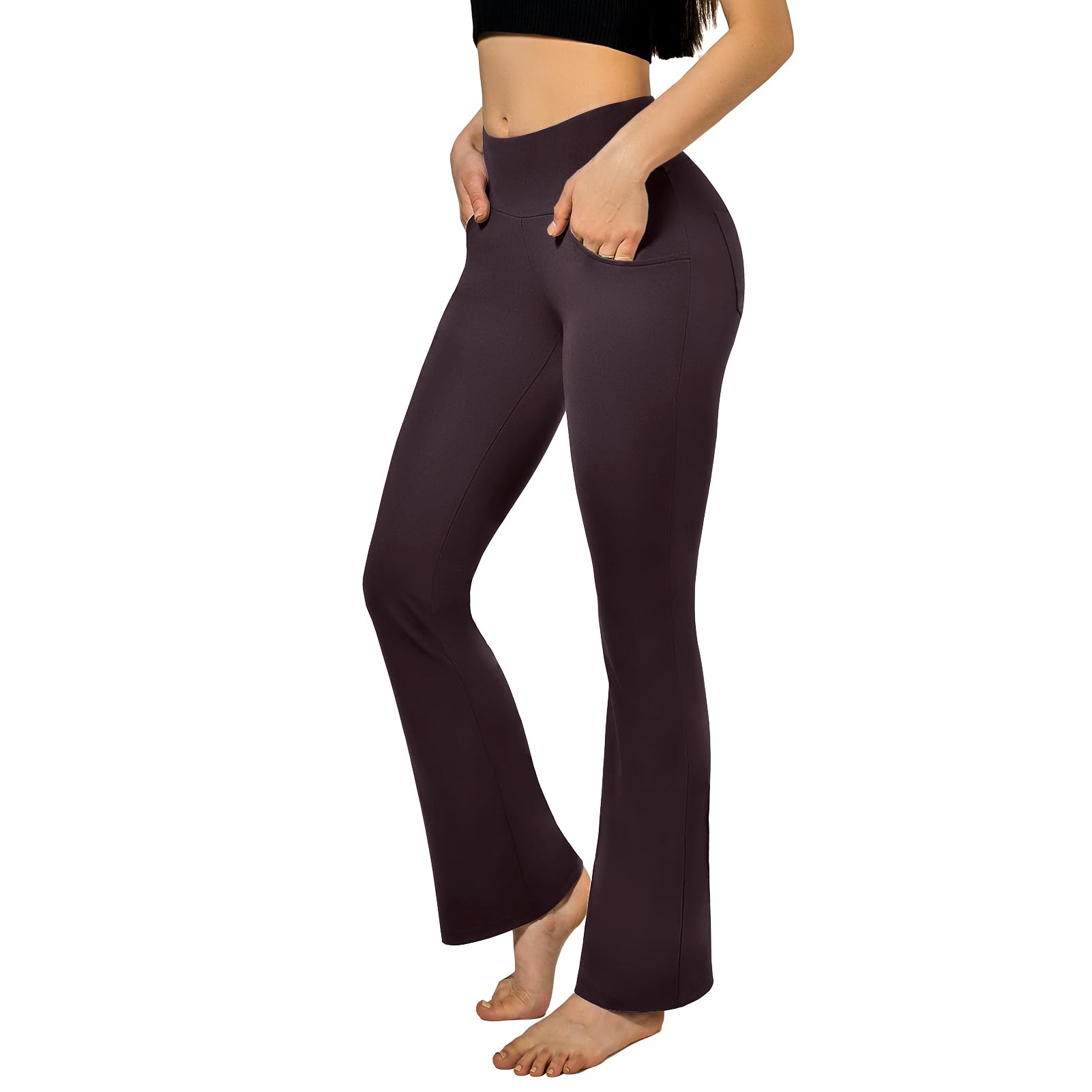 SINOPHANT Pantaloni da Yoga da Donna con 4 Tasche a Vita Alta ，Opaco Controllo della Pancia Flared Leggings per Pilates Esercizio Fitness Lavoro Casuals