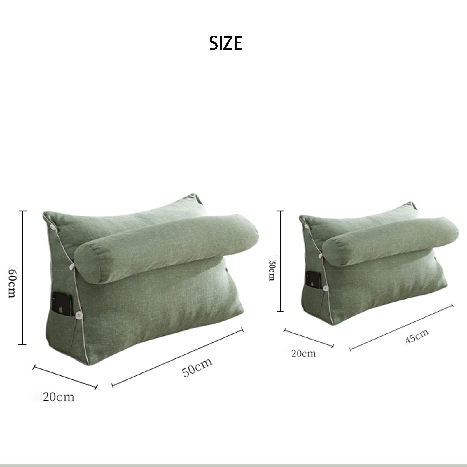 Almohada de lectura y televisión, cojín de cuña para la espalda con almohada de cuello ajustable y bolsillos, almohada de lectura con soporte lumbar triangular para sofá cama para libros, juegos o mi