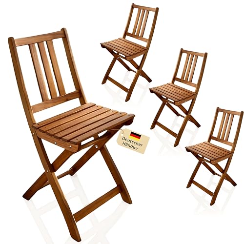 Loreno Gartenstuhl 4er Set aus massivem Akazienholz Klappbar Holz