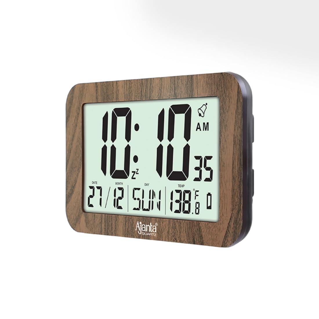 Ajanta Plastic Classic Wall Clock Desktop Display LCD Clock Calendar Clock LCD 140 Oak Wood - Digital, 1.3 X 1.5 Inch, Brown
