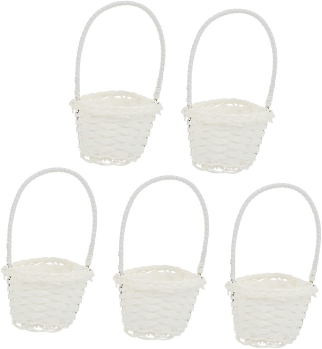 Wakauto 5pcs Handwoven Pastoral Style Flower Baskets with Handles Lightweight Compact Storage Baskets for Fruit Picking Home Decor and Desktop Organization and Plastic Rattan Material
