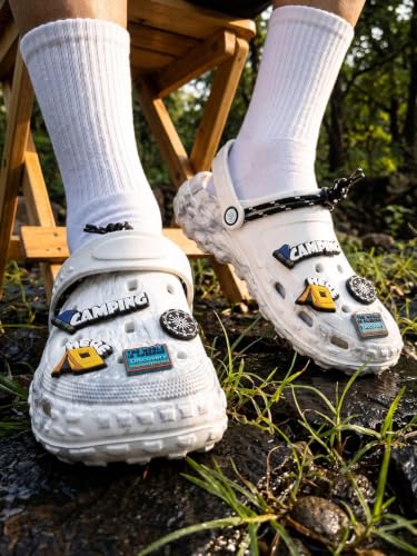 Image of Bacca Bucci x Discovery Camping Hero EVA Slides for Men, Marble Finish Clogs with Charms, Cushioned Lightweight Slip-On Sandals with Heel Strap