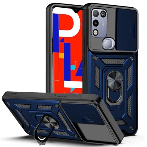 Image of AESTMO Tough Armor Infinix hot 10 Play Bumper Back Case Cover | Ring Holder & Sliding Camera Shield Cover | 360 Degree Protection Back Case Cover for Infinix hot 10 Play (Blue)