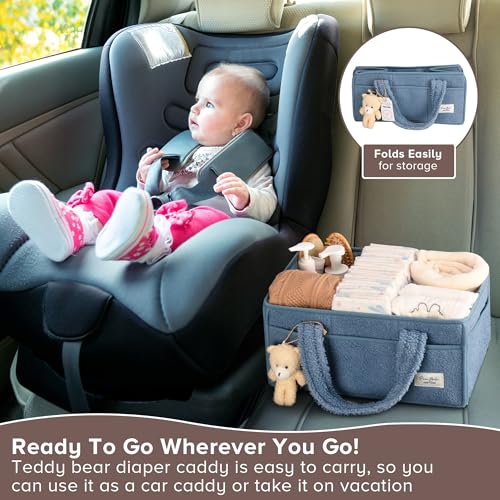 Image of Baby Diaper Caddy Organizer with Handle, Boy & Girl Shower Gift Basket, Portable Diaper Storage Basket Bin for Wipes, Newborn Baby Essentials Registry Search Must Haves, Car Caddy Organizer