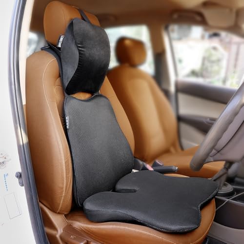 Image of CareFoam Ultimate Car Comfort Combo | Memory Foam Neck Support Pillow, Lumbar Back Support & Seat Wedge Cushion Set of 3 | Ergonomic Neck, Back Hip Support for Driving, Daily Commutes | Universal Fit