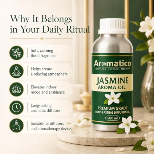 Image of AROMATICO Jasmine Diffuser Oil with Strong, Long-Lasting Aroma for Homes, Offices & Showrooms | Aromatherapy, Diffusers, Air Purifiers, Vaporizers -500ML