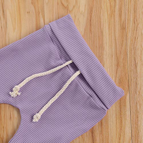 One Opening Toddler Baby Boy Girl Clothes Outfits Ribbed Long Sleeve Pullover Sweatshirts Pants Newborn Girl Outfit Set(Purple, 0-3 Months) #TOP4