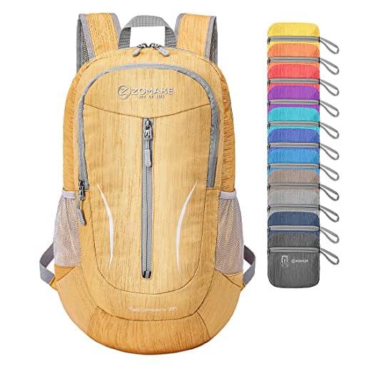 ZOMAKE Mochila Plegable Ligera 25L-Pequeña Mochilas de Senderismo Impermeable Para Hombre Mujer Viaje Trekking Deporte(Amarillo de barro)